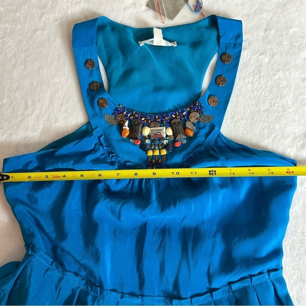 Moulinette Soeurs Women’s Jewel-Beaded Halter Blue Silk Maxi Dress Size 6 - Picture 9 of 16